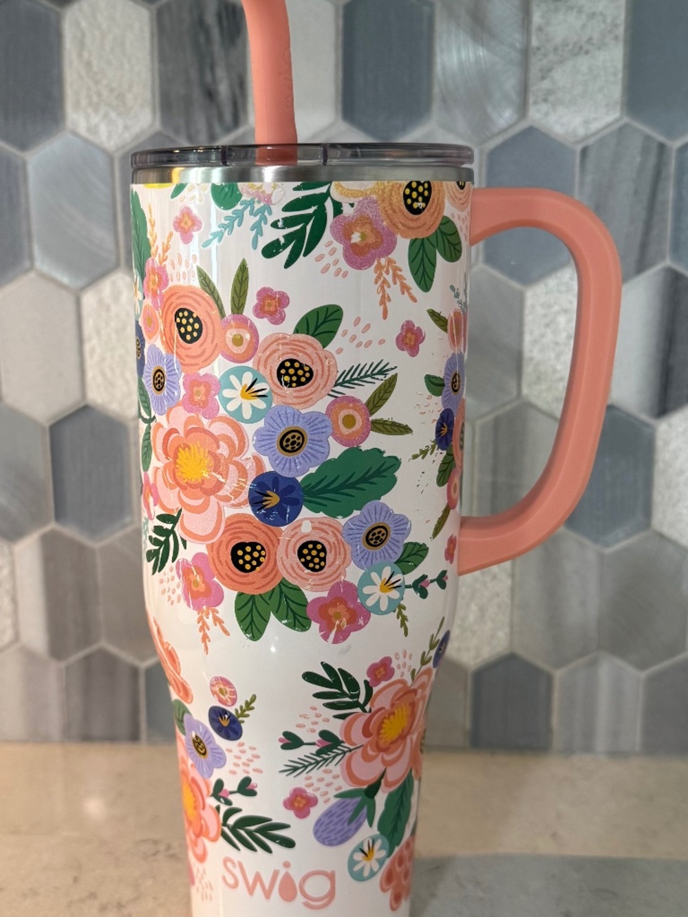 Swig Life Full Bloom 40 oz Stainless Steel Insulated Mega Mug w/ Lid and Straw